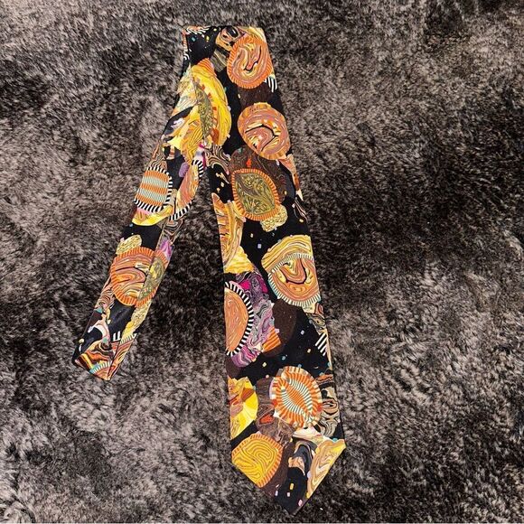 Brioni 100% Silk Black Multicolor Trippy Astronomical Handkerchief Tie OS Indie - Picture 3 of 6